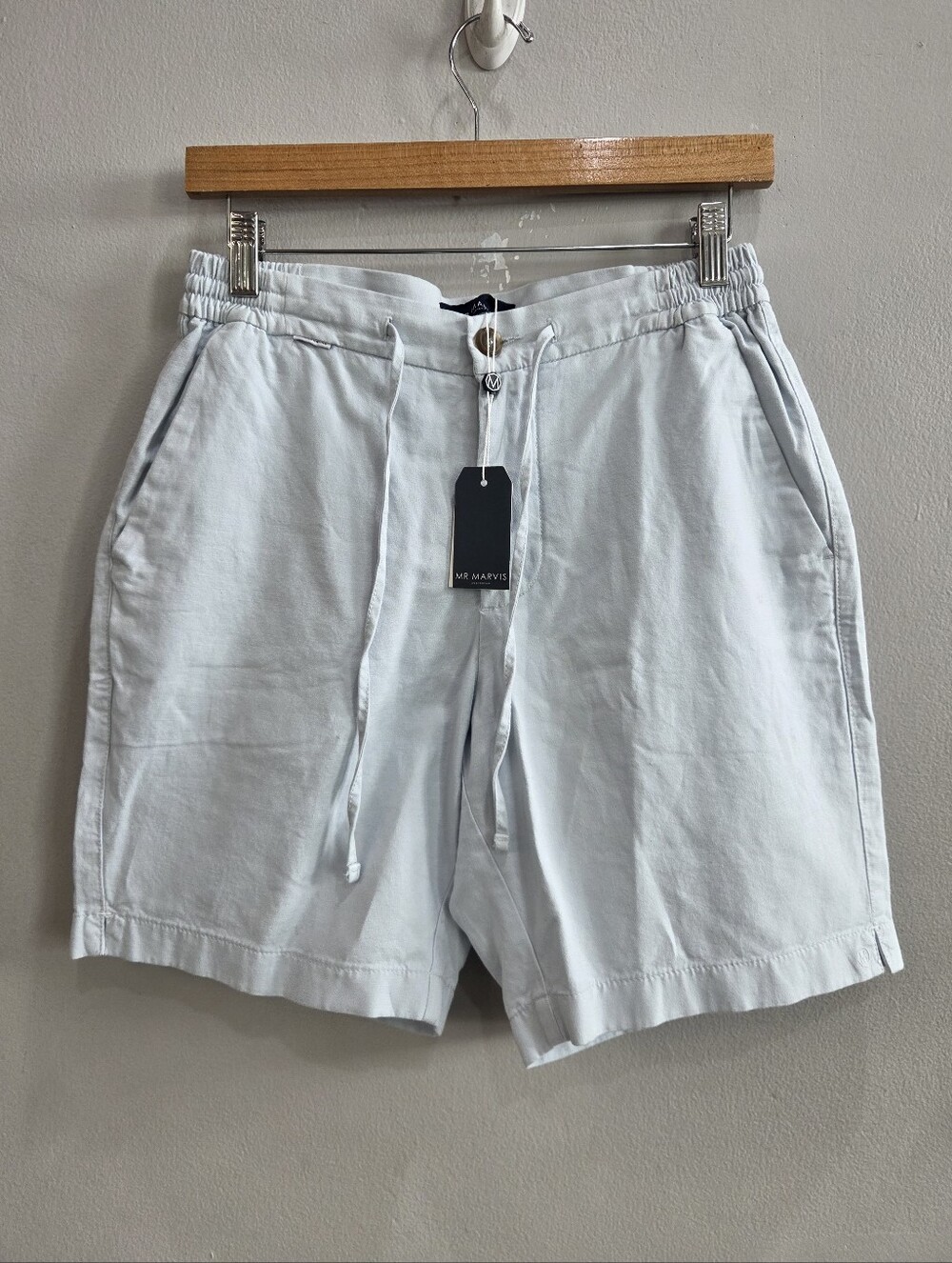 Mr Marvis Handmade Shorts Linen Organic Cotton Blue Men's Size 32 Medium